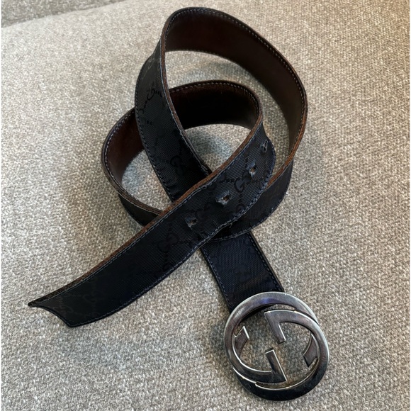 ✨GUCCI Interlocking G’s Black Leather Belt with Solver GG Hardware 90/36 UNISEX - Picture 3 of 16